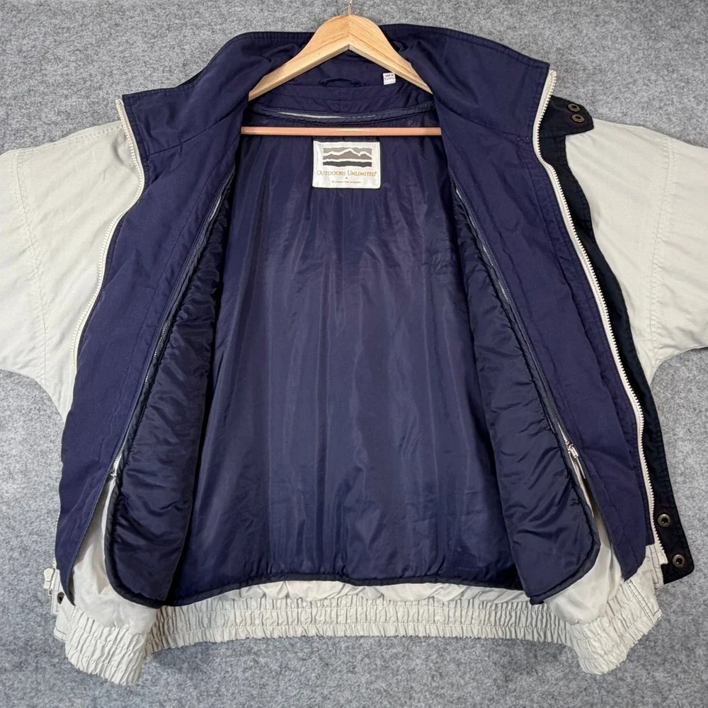 Vintage Outdoors Unlimited London Fog Bomber Jacket Mens L Beige 3-in-1 Liner